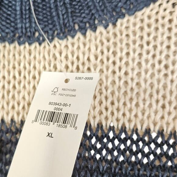 NEW Banana Republic XL Navy Striped Linen Relaxed Sweater Coastal Nautical - Picture 4 of 5